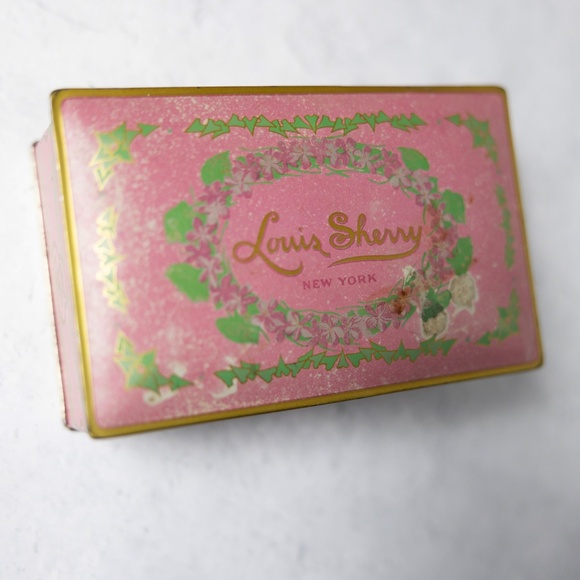 Vintage Louis Sherry New York hinged candy tin box pink violets Eagle Can Co 6" - Picture 7 of 9